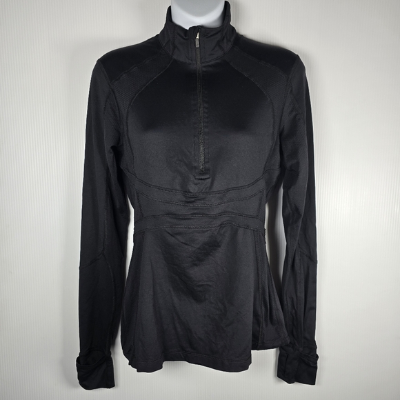 Lululemon Women's Black Half Zip Silky Athletic Jacket With Thumbholes Size 6 - Picture 1 of 11